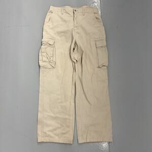 Vintage 90s Bugle Boy Cream Baggy Wide Leg Cargos 32x30